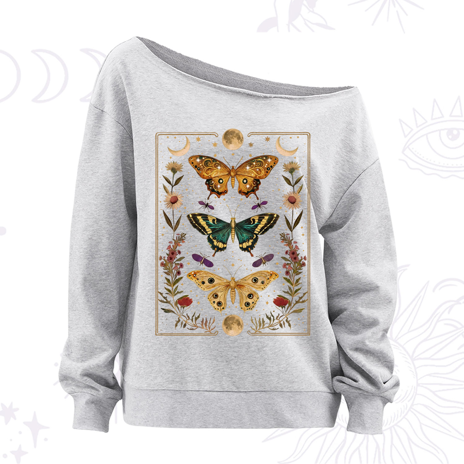 Purplehecate Sun and Moon Butterfly Off The Shoulder Sweatshirt
