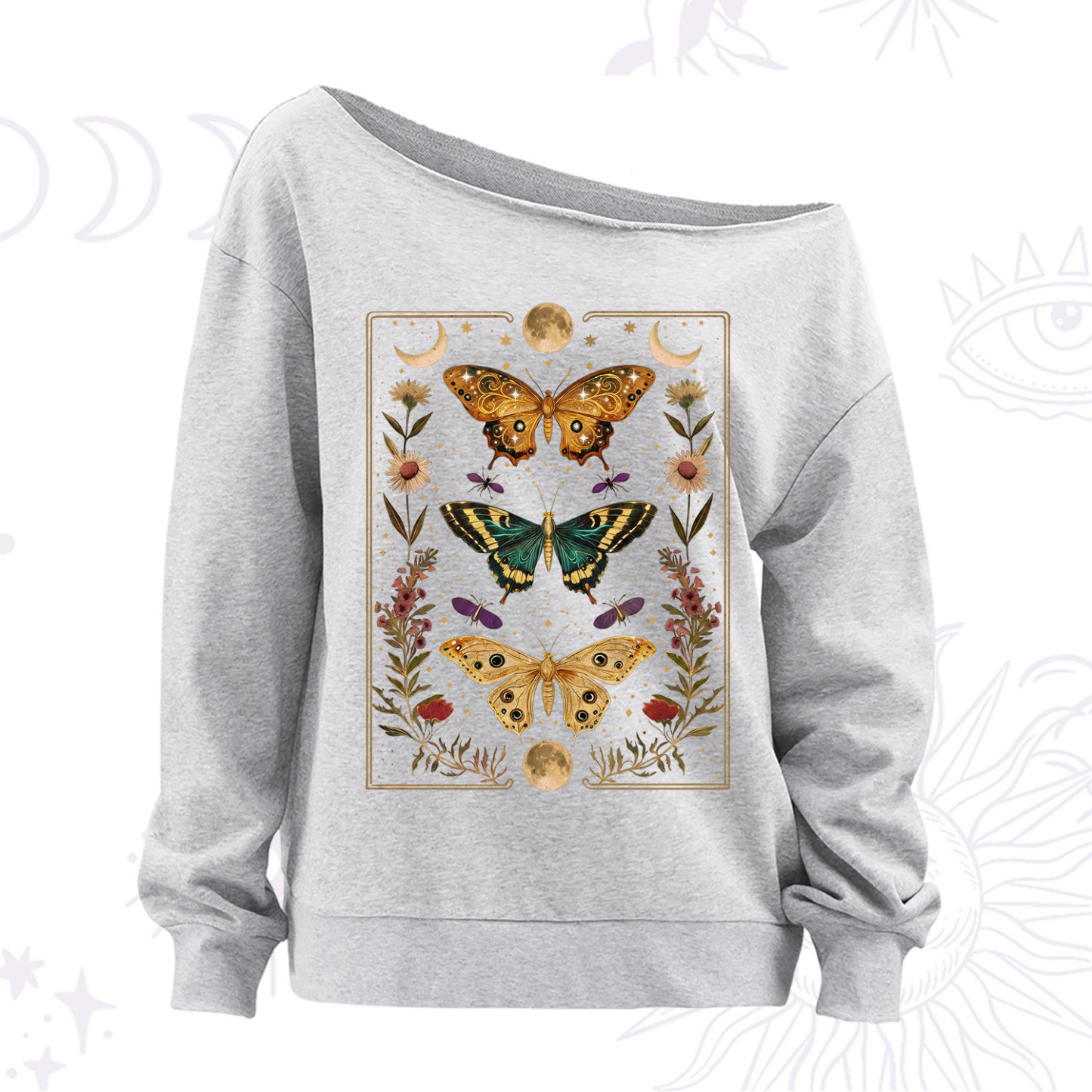 Purplehecate Sun and Moon Butterfly Off The Shoulder Sweatshirt