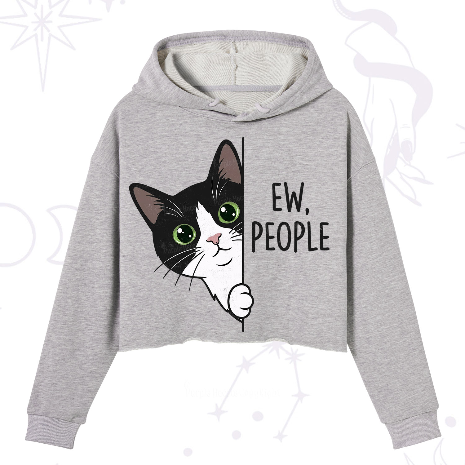 Purplehecate Funny Cat Ew People Crop Hoodie