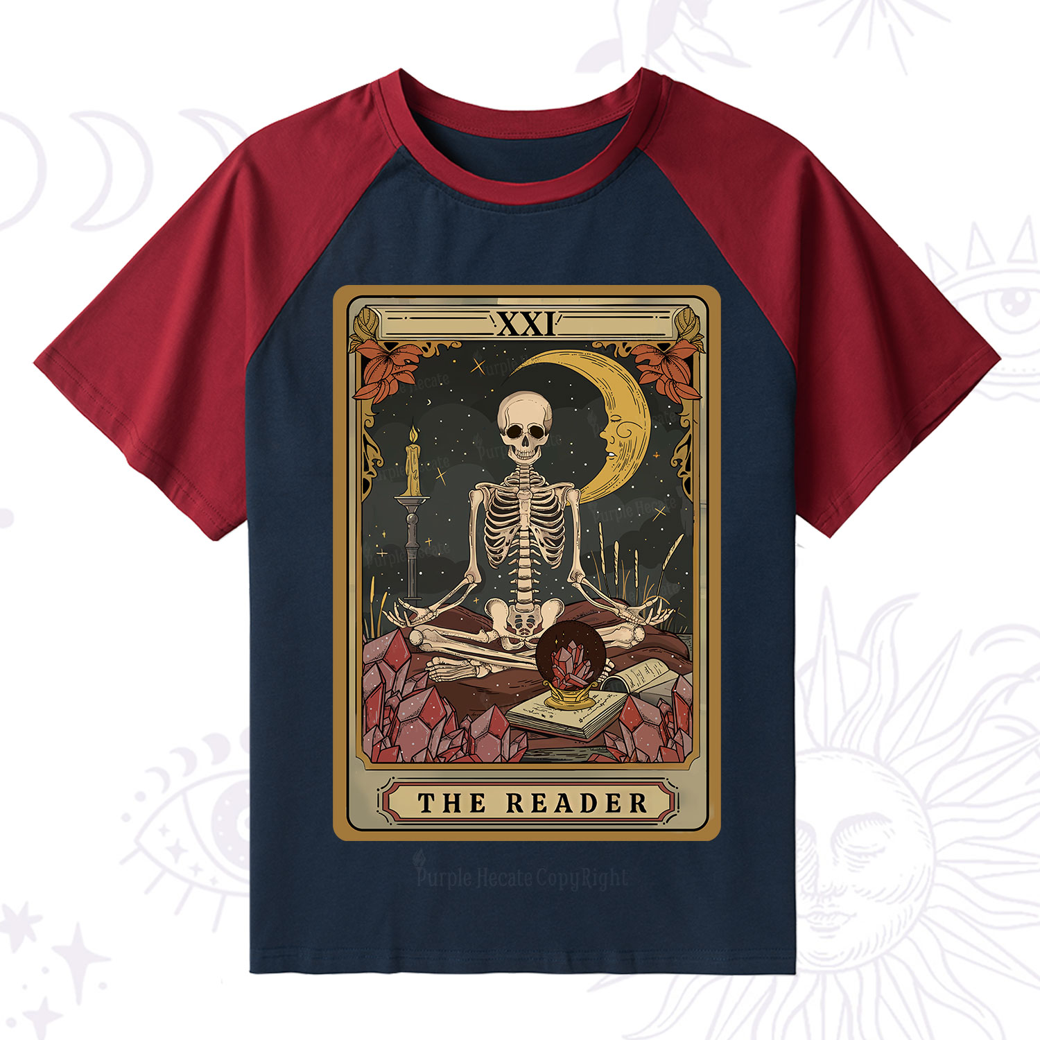 Purplehecate The Reader Tarot Raglan Short Sleeve T‑Shirt