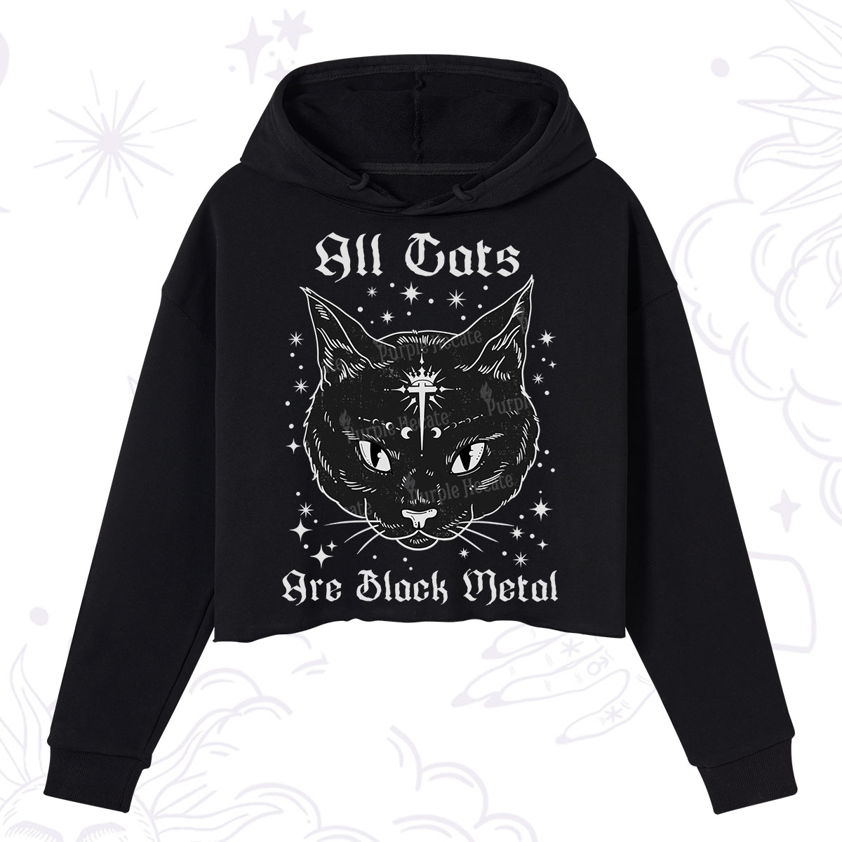 Purplehecate All Cats Are Black Metal Crop Hoodie