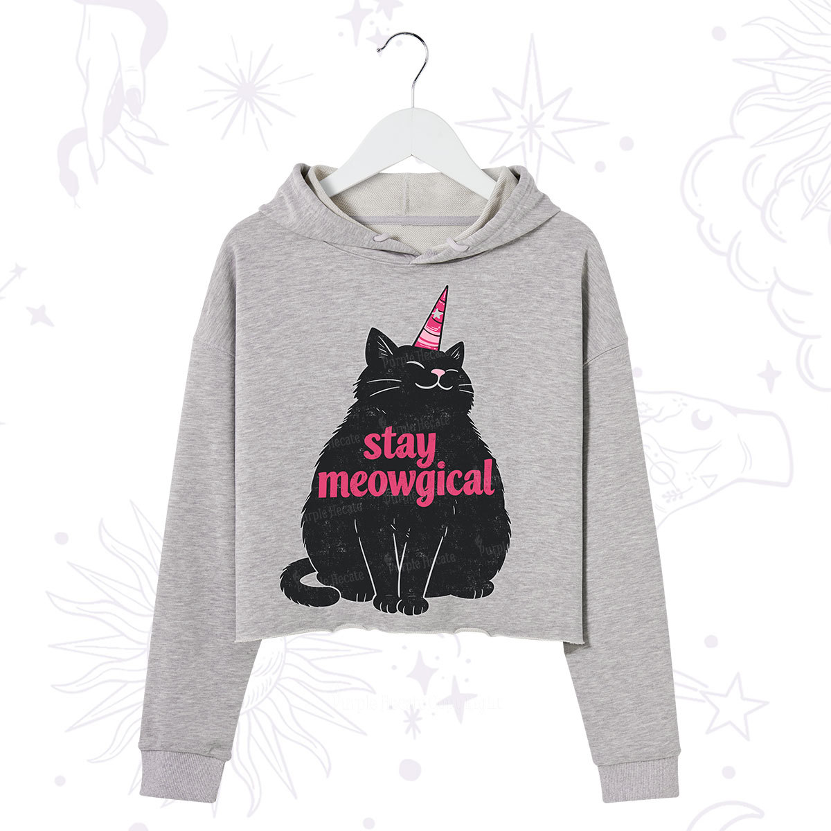 Purplehecate Stay Meowgical Crop Hoodie