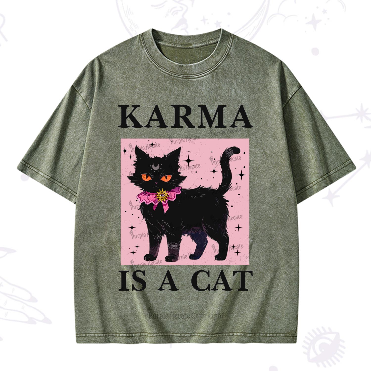 Purplehecate Karma Is A Cat Washed T-Shirt