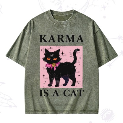 Purplehecate Karma Is A Cat Washed T-Shirt