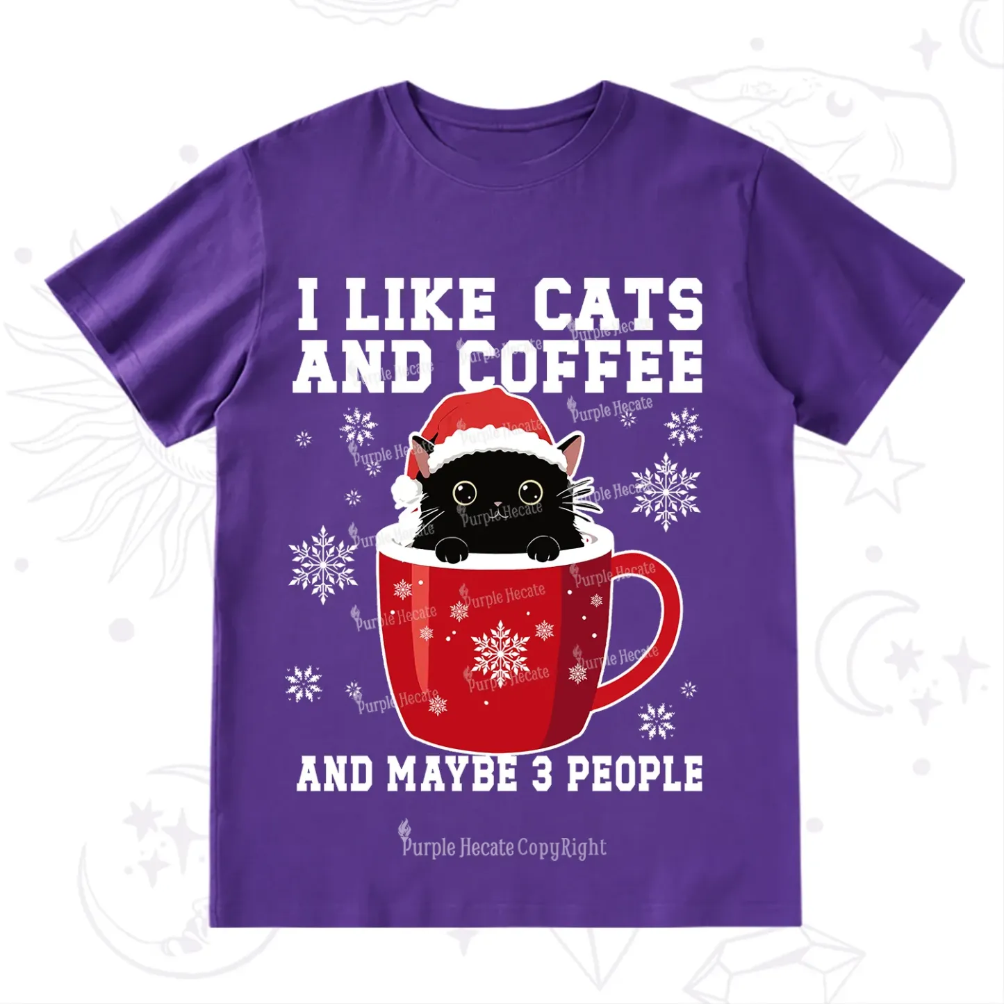 Purplehecate I like Cats And Coffee Christmas T-Shirt