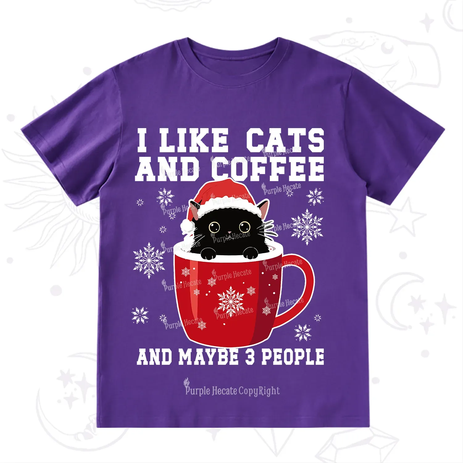 Purplehecate I like Cats And Coffee Christmas T-Shirt