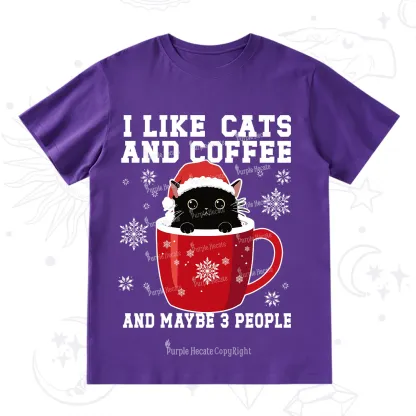 Purplehecate I like Cats And Coffee Christmas T-Shirt