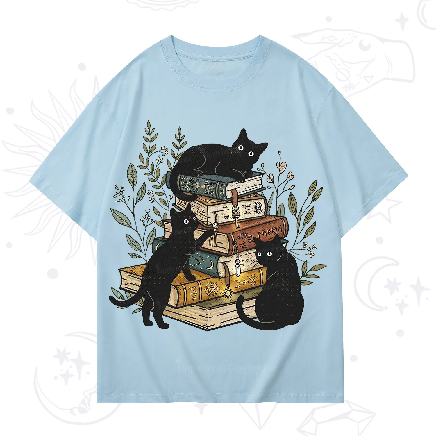 Purplehecate Enchanted Library Three Black Cats T-Shirt