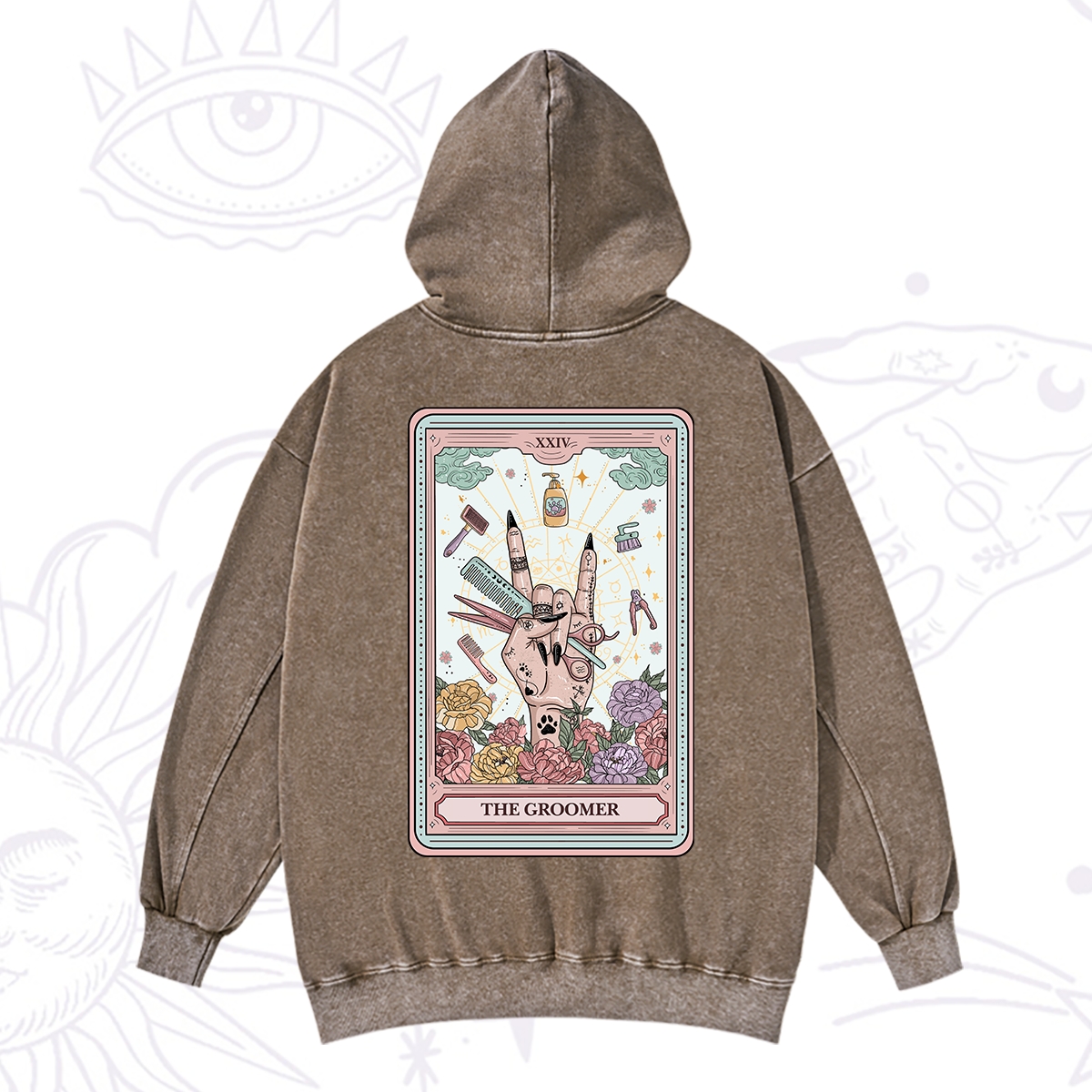Purplehecate The Pet Groomer Tarot Card Washed Hoodie