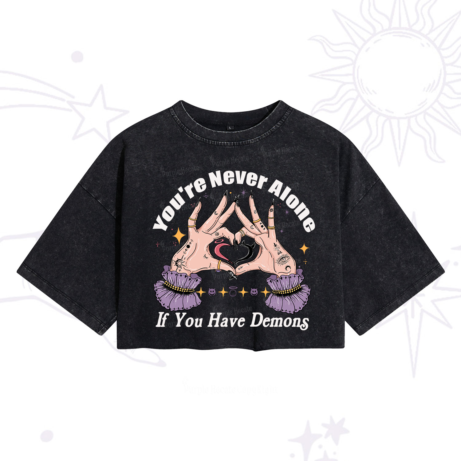 Purplehecate You're Never Alone If You Have Demons Washed Cropped T-Shirt