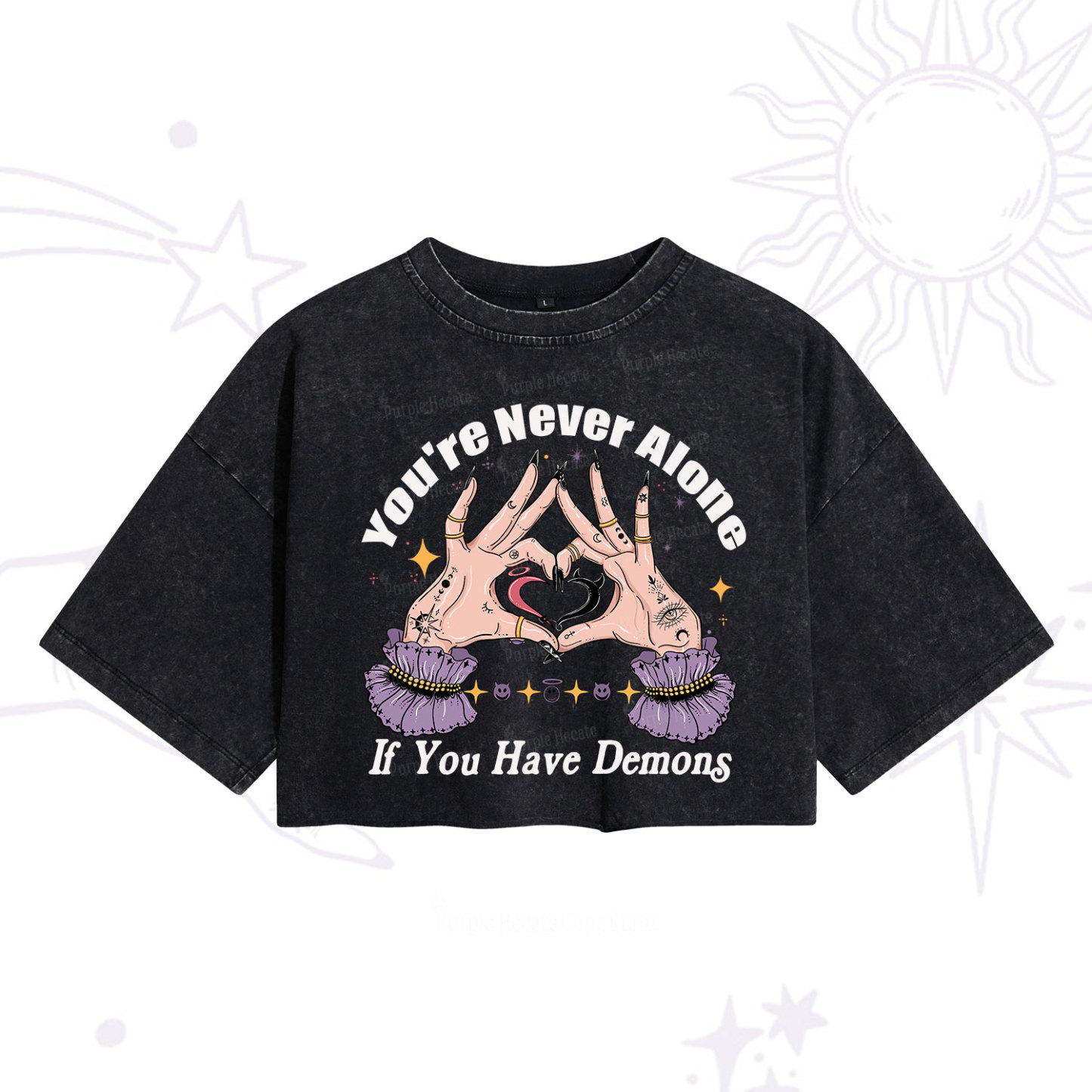 Purplehecate You're Never Alone If You Have Demons Washed Cropped T-Shirt