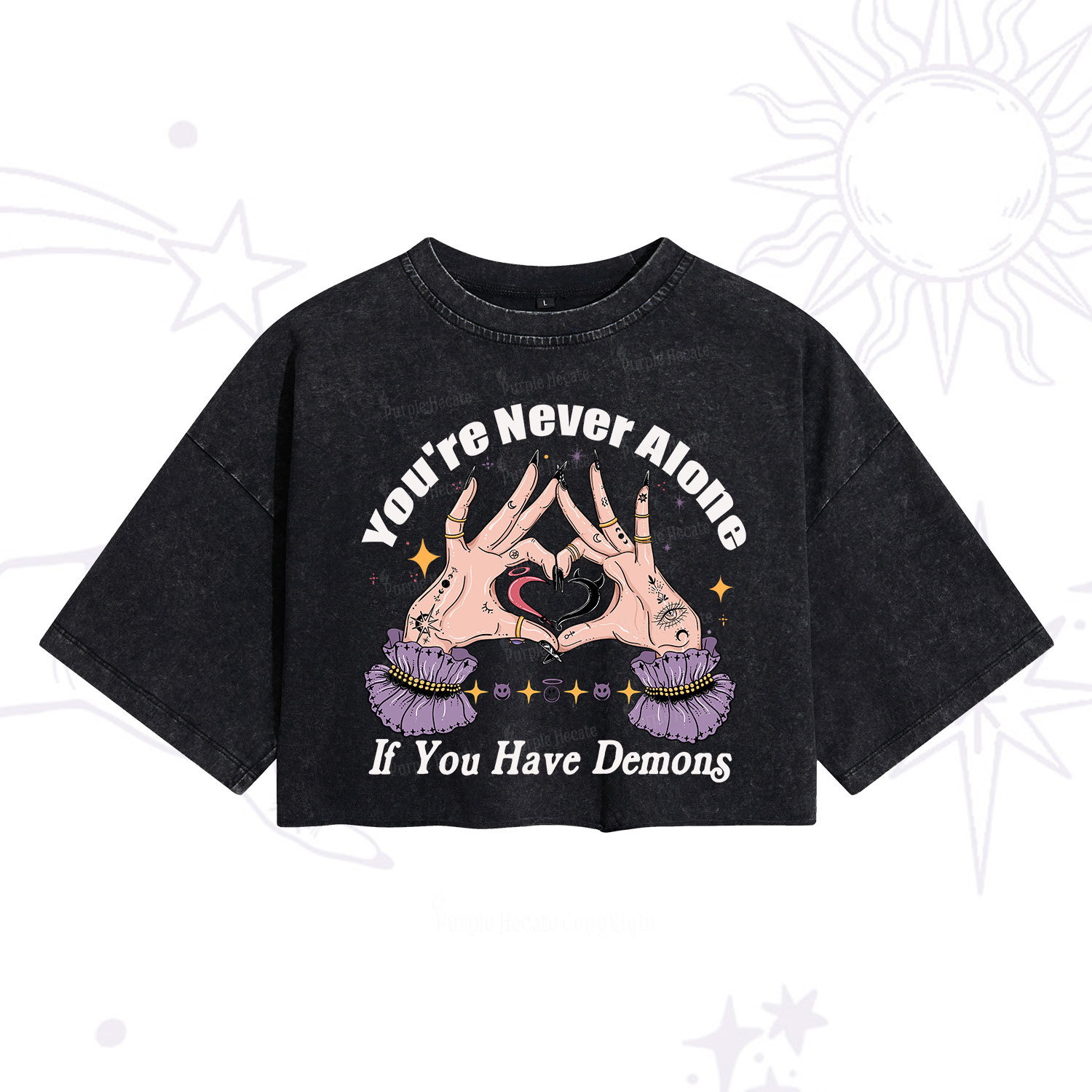 Purplehecate You're Never Alone If You Have Demons Washed Cropped T-Shirt