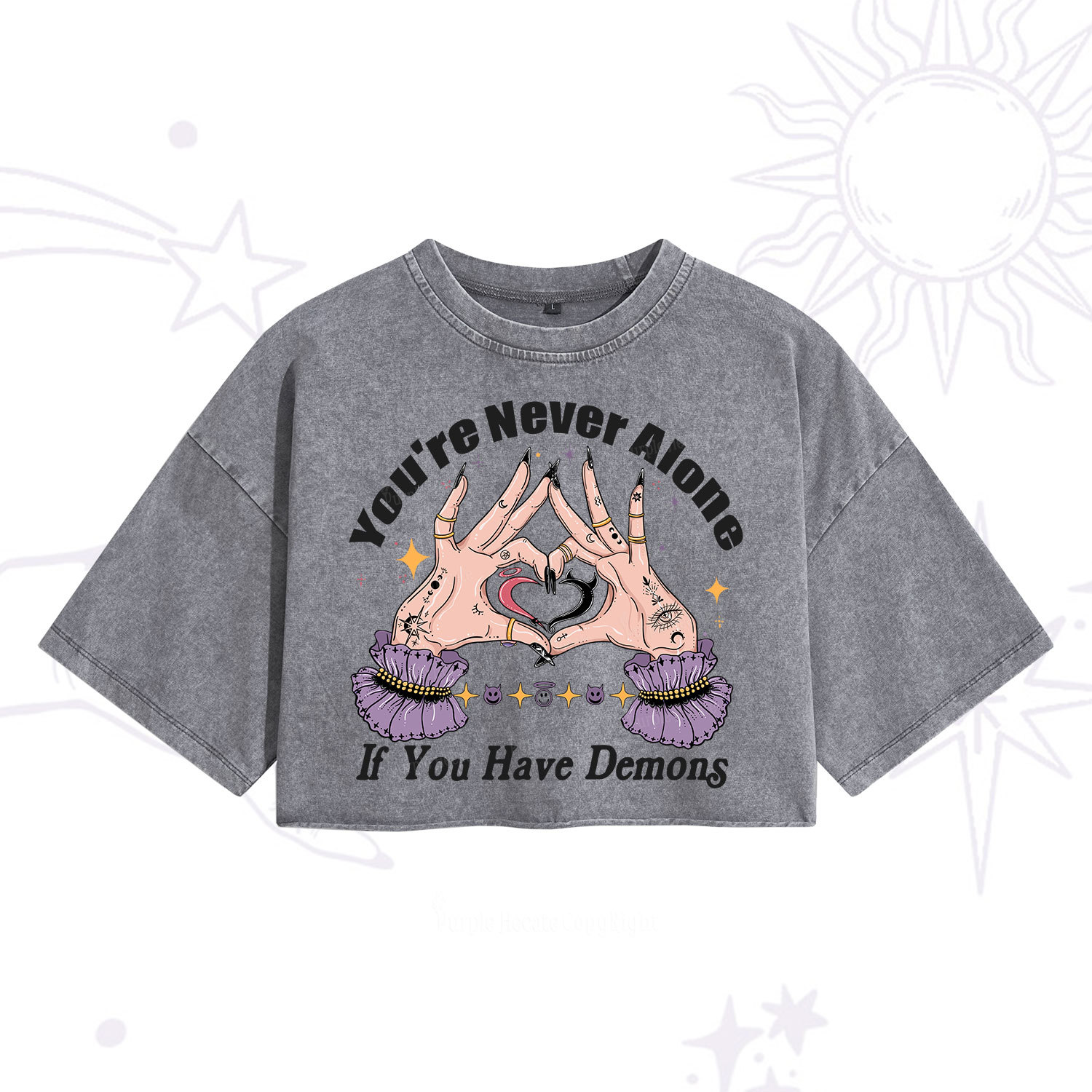 Purplehecate You're Never Alone If You Have Demons Washed Cropped T-Shirt
