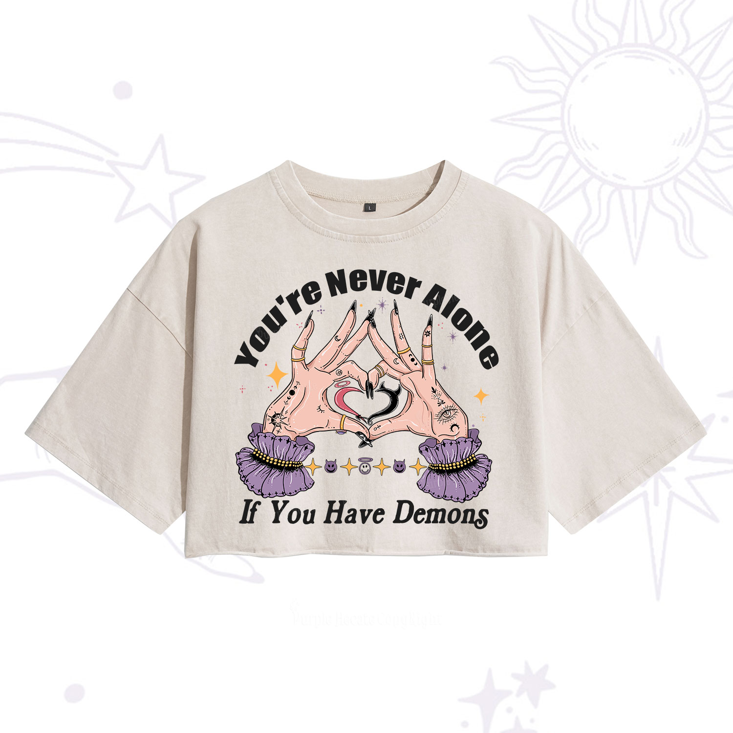 Purplehecate You're Never Alone If You Have Demons Washed Cropped T-Shirt