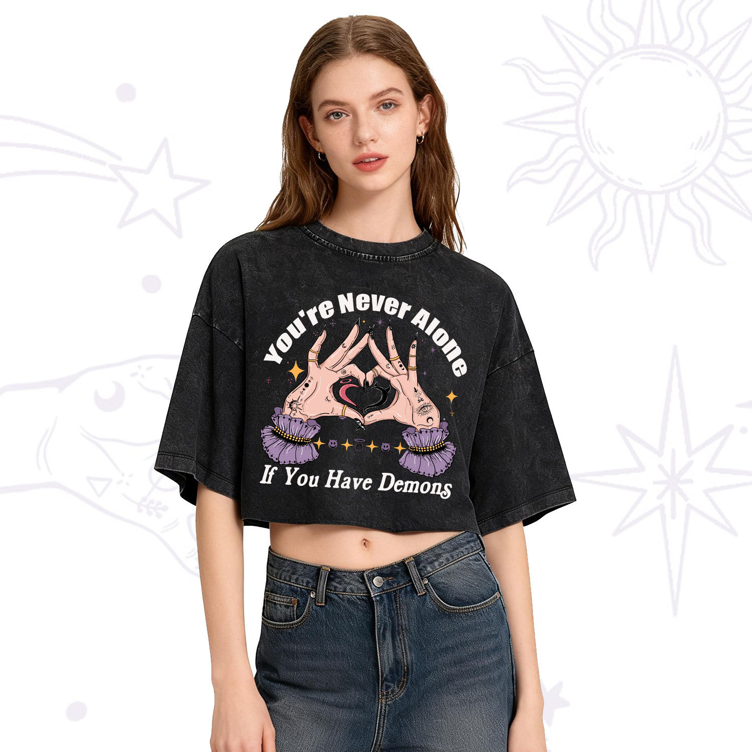 Purplehecate You're Never Alone If You Have Demons Washed Cropped T-Shirt