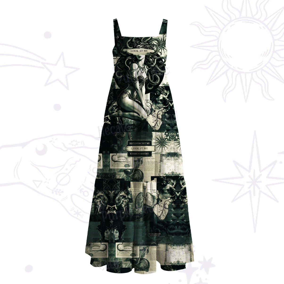 Purplehecate Forbidden Gaze of Medusa Wide Straps Maxi Dress