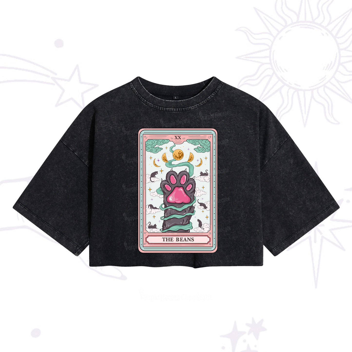 Purplehecate The Beans Cat Tarot Washed Cropped T-Shirt