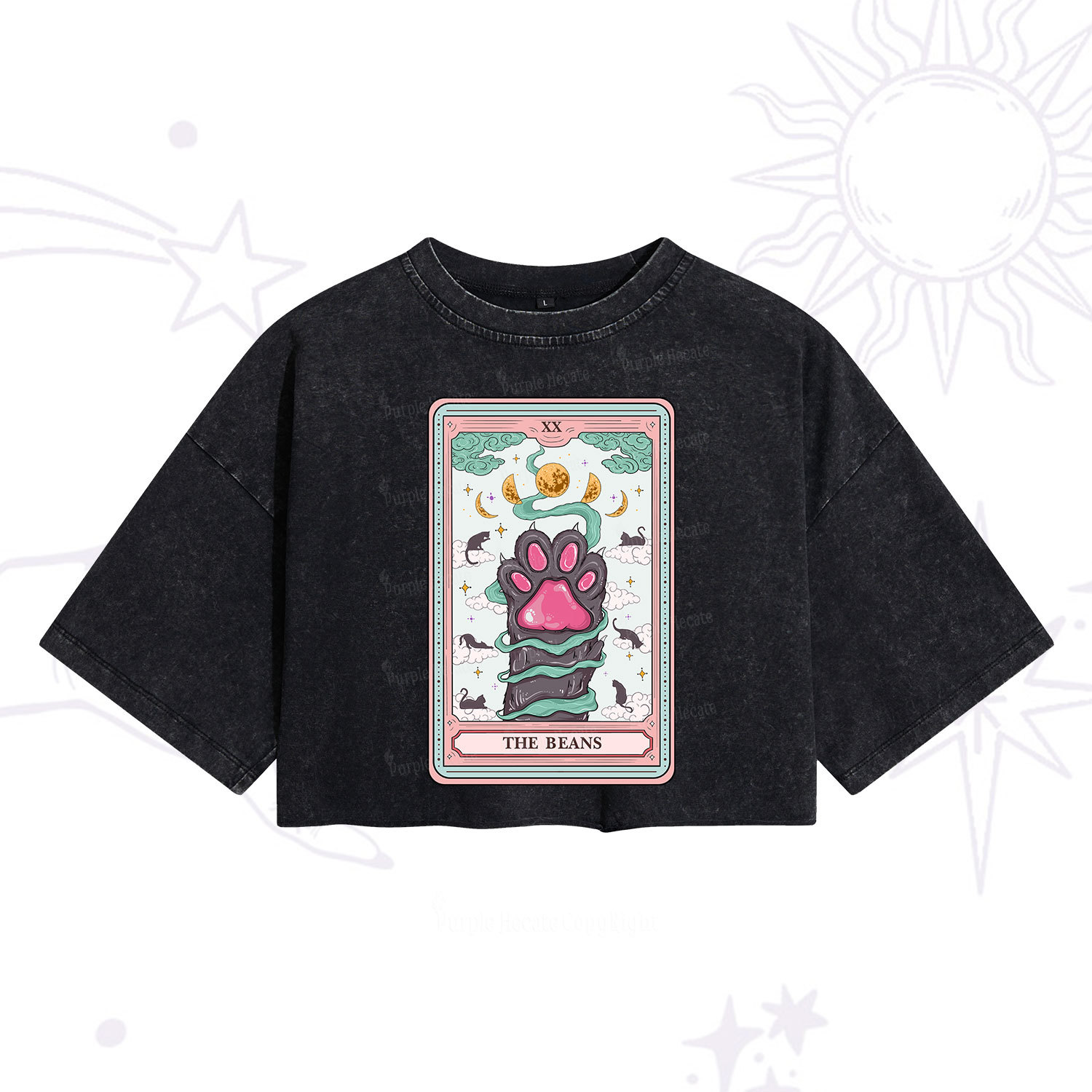 Purplehecate The Beans Cat Tarot Washed Cropped T-Shirt
