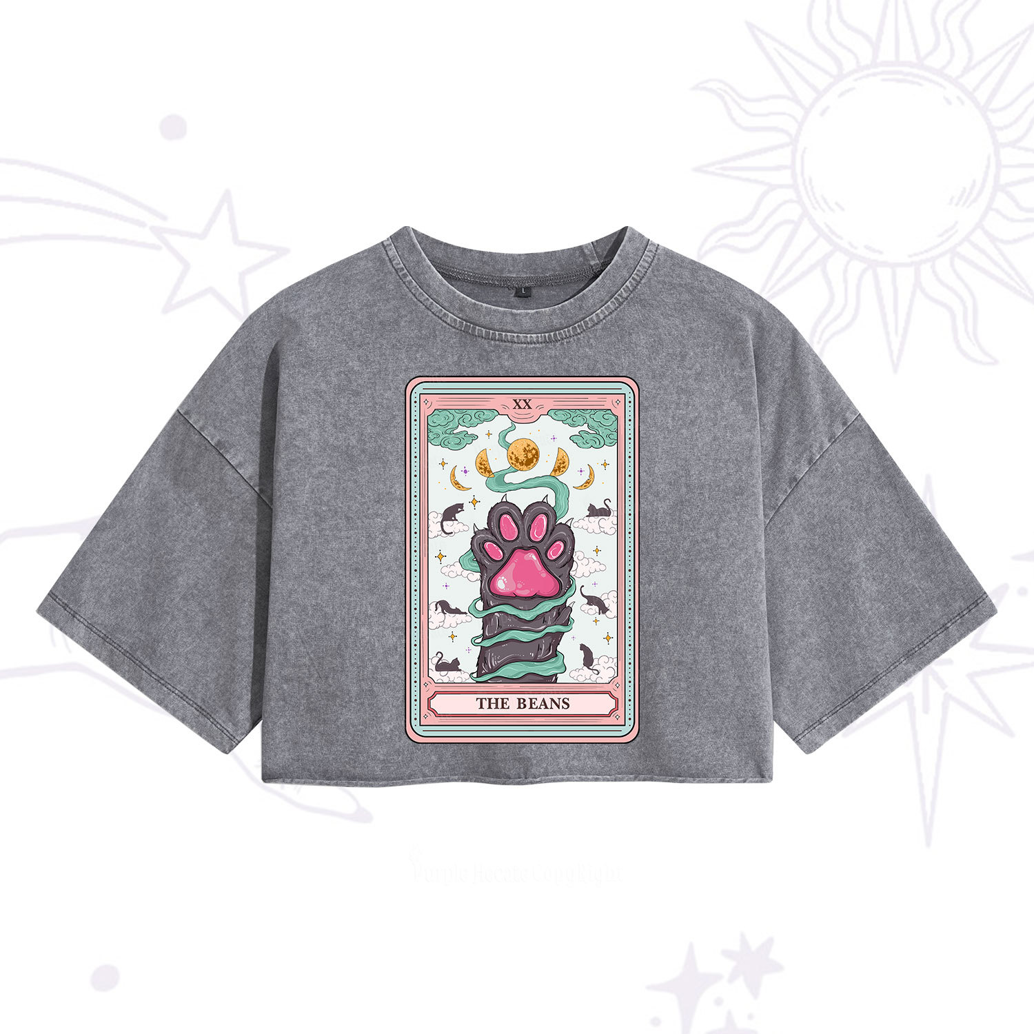 Purplehecate The Beans Cat Tarot Washed Cropped T-Shirt