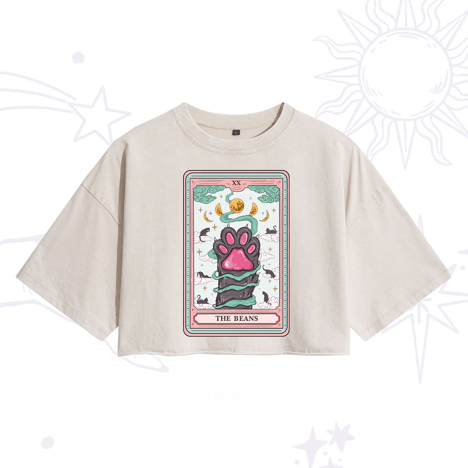 Purplehecate The Beans Cat Tarot Washed Cropped T-Shirt