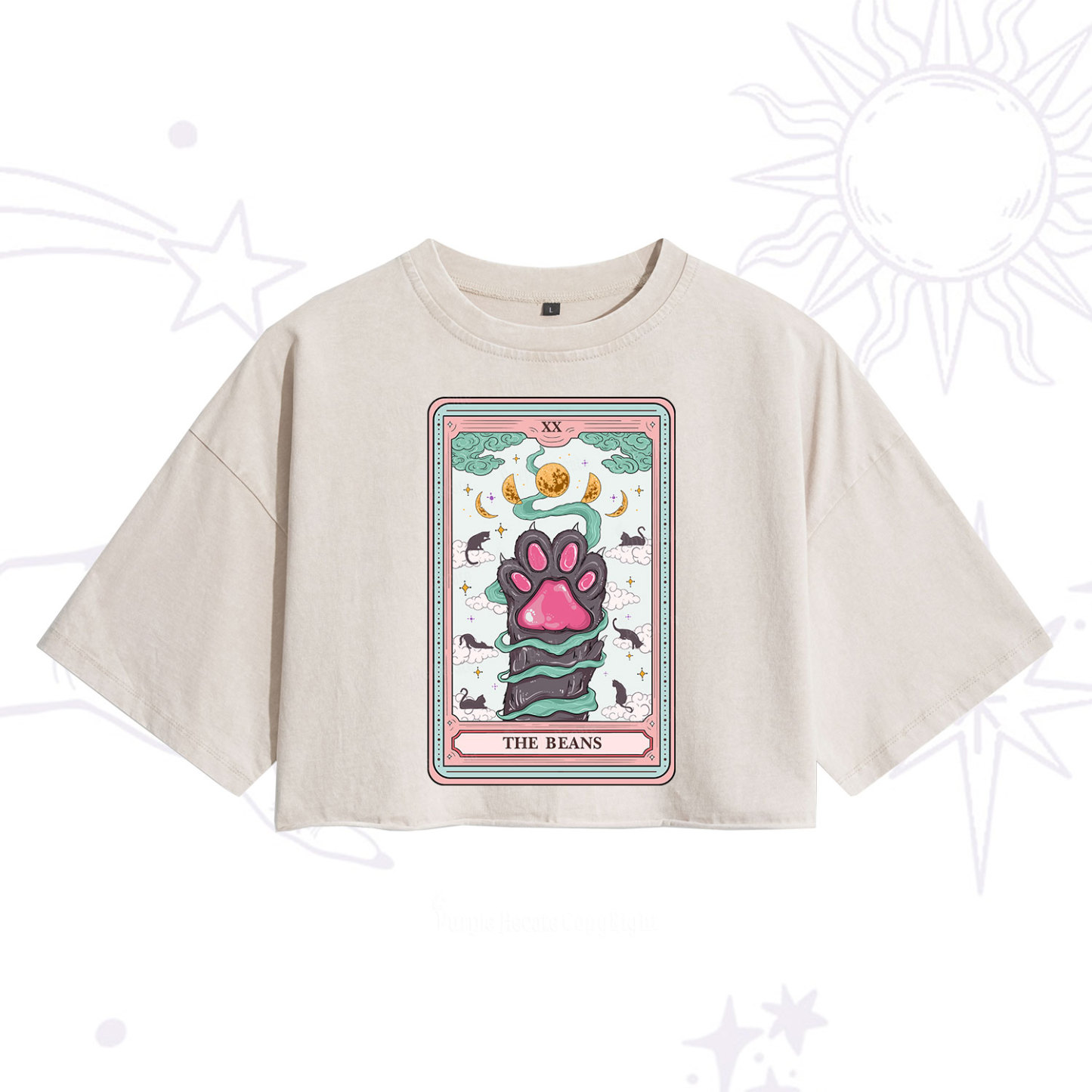 Purplehecate The Beans Cat Tarot Washed Cropped T-Shirt