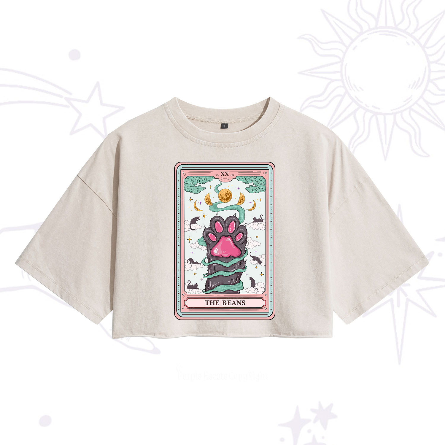 Purplehecate The Beans Cat Tarot Washed Cropped T-Shirt