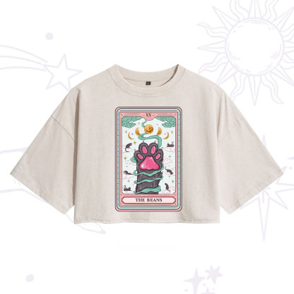 Purplehecate The Beans Cat Tarot Washed Cropped T-Shirt