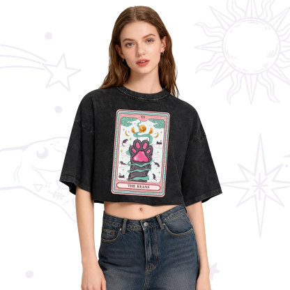 Purplehecate The Beans Cat Tarot Washed Cropped T-Shirt