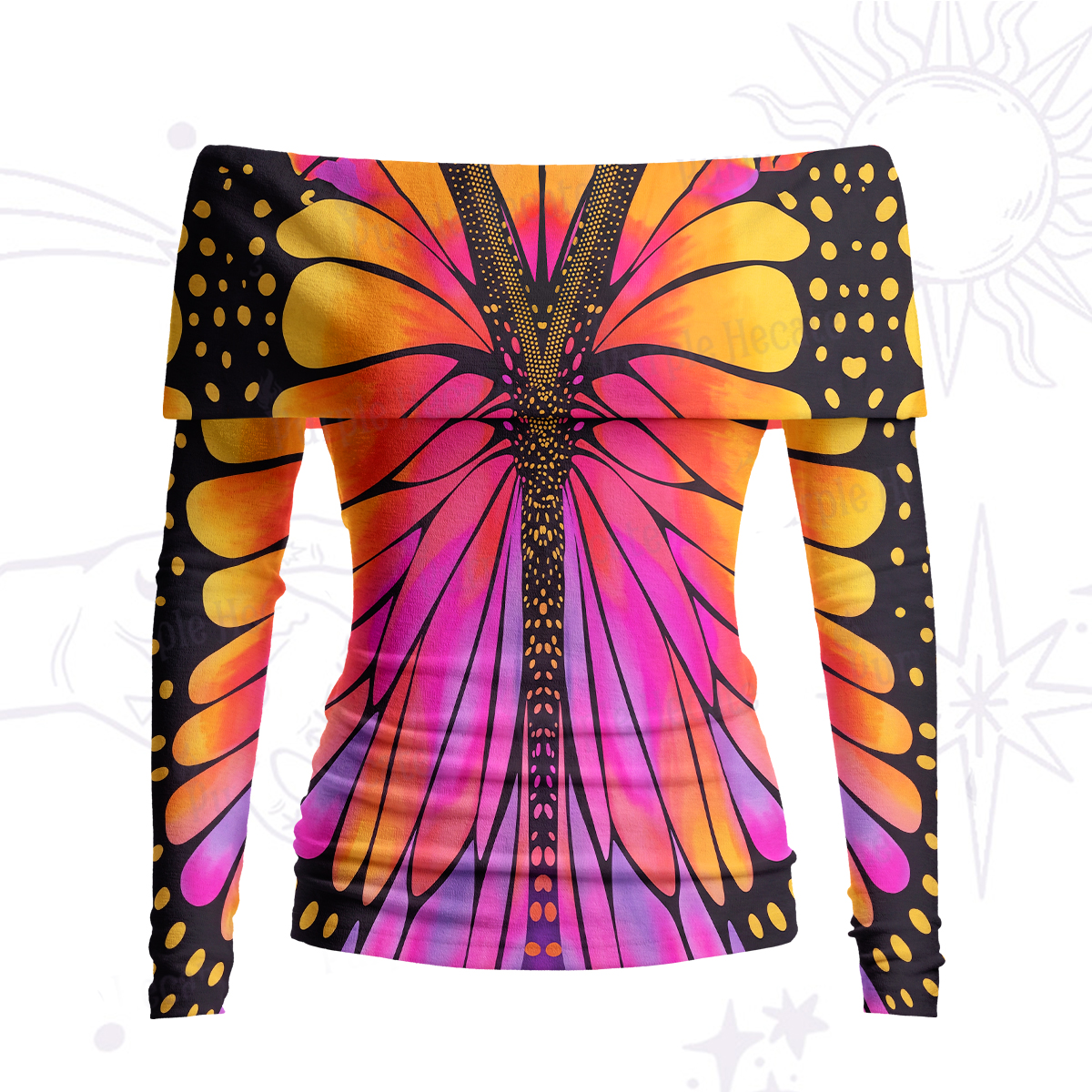 Purplehecate Butterfly Wings Off Shoulder Long Sleeve Knit Top