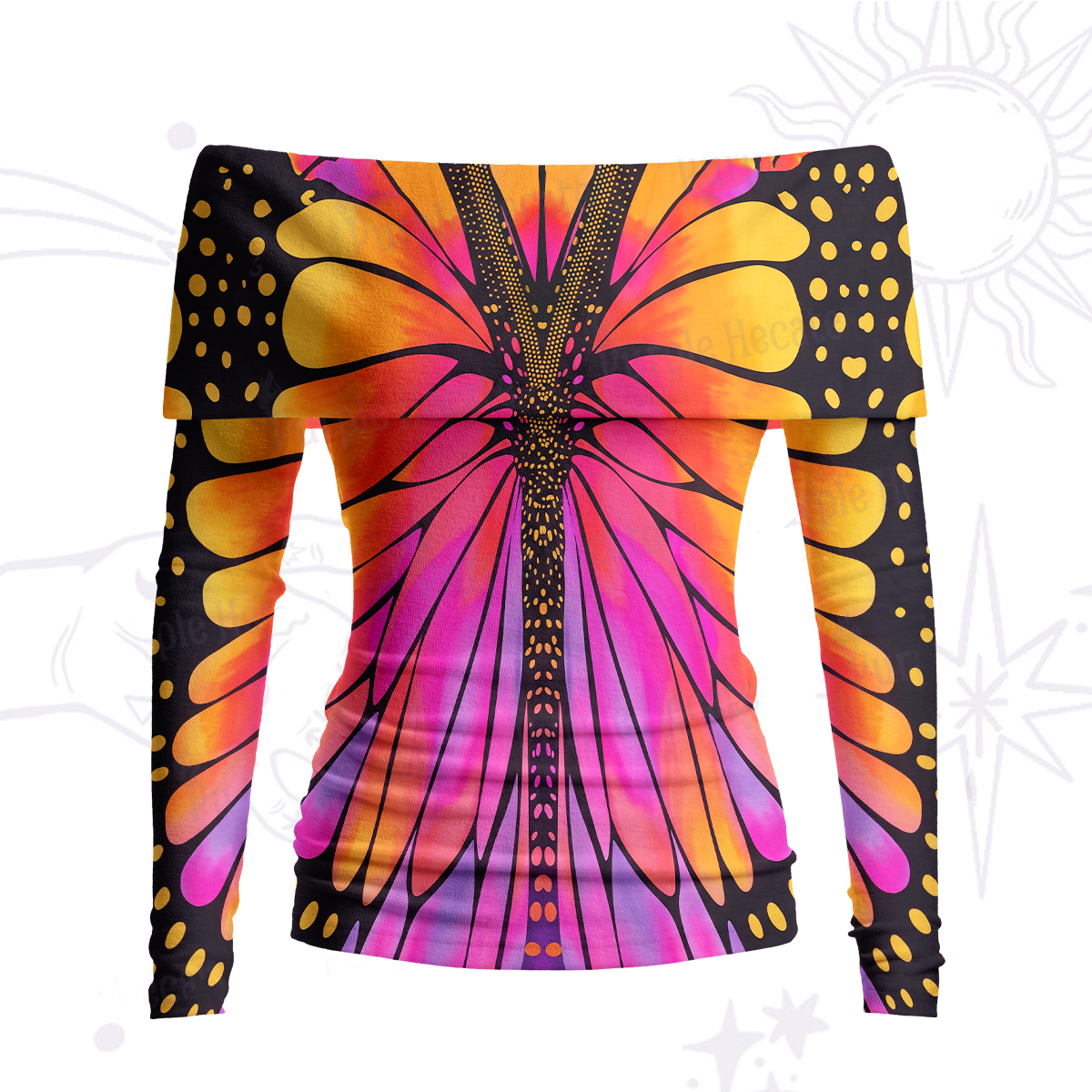 Purplehecate Butterfly Wings Off Shoulder Long Sleeve Knit Top