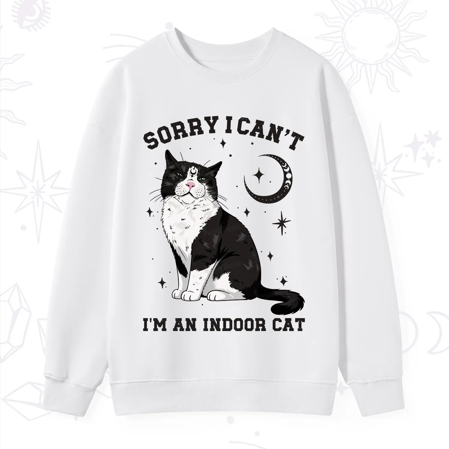Purplehecate Sorry I Can't Go I'm an Indoor Cat Sweatshirt