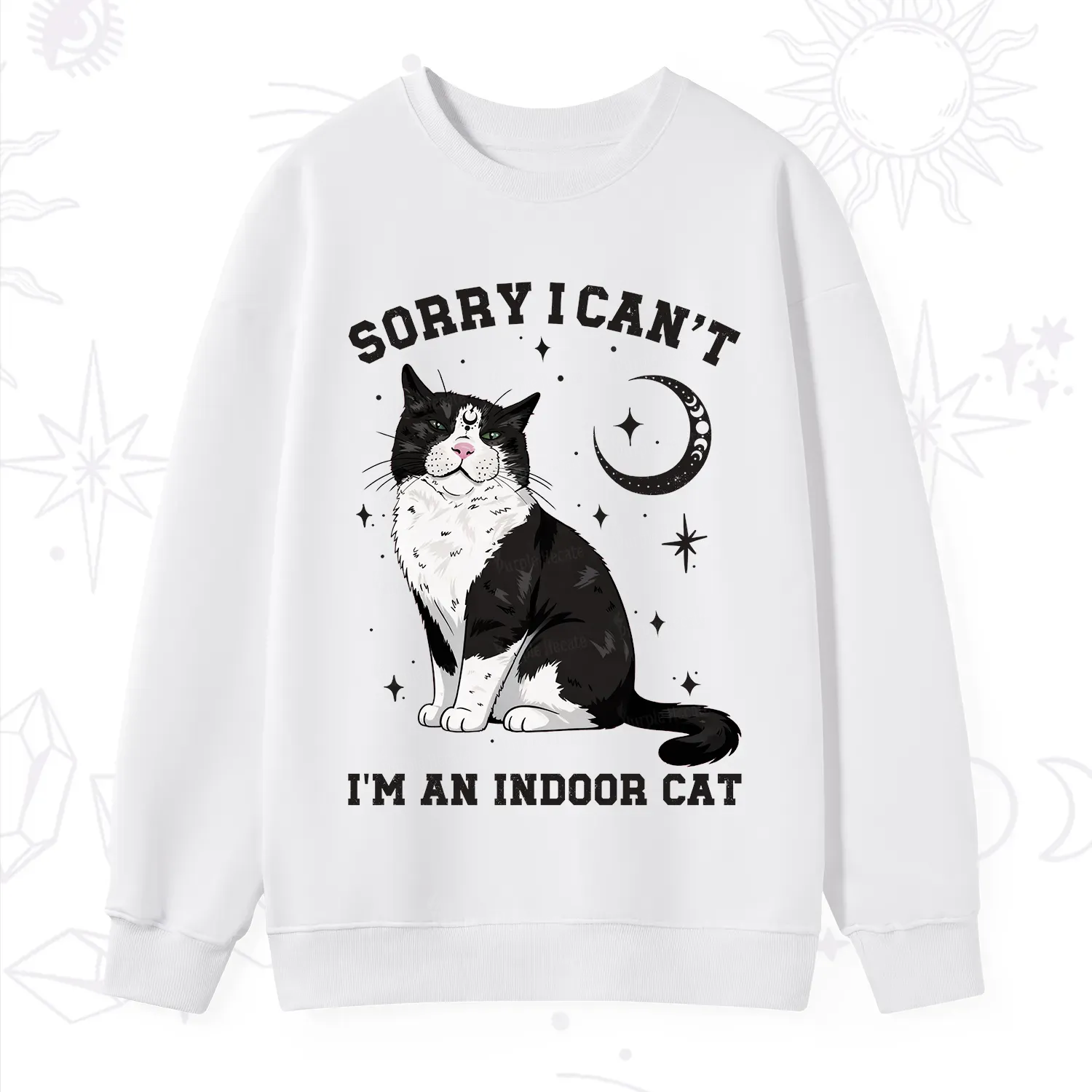 Purplehecate Sorry I Can't Go I'm an Indoor Cat Sweatshirt