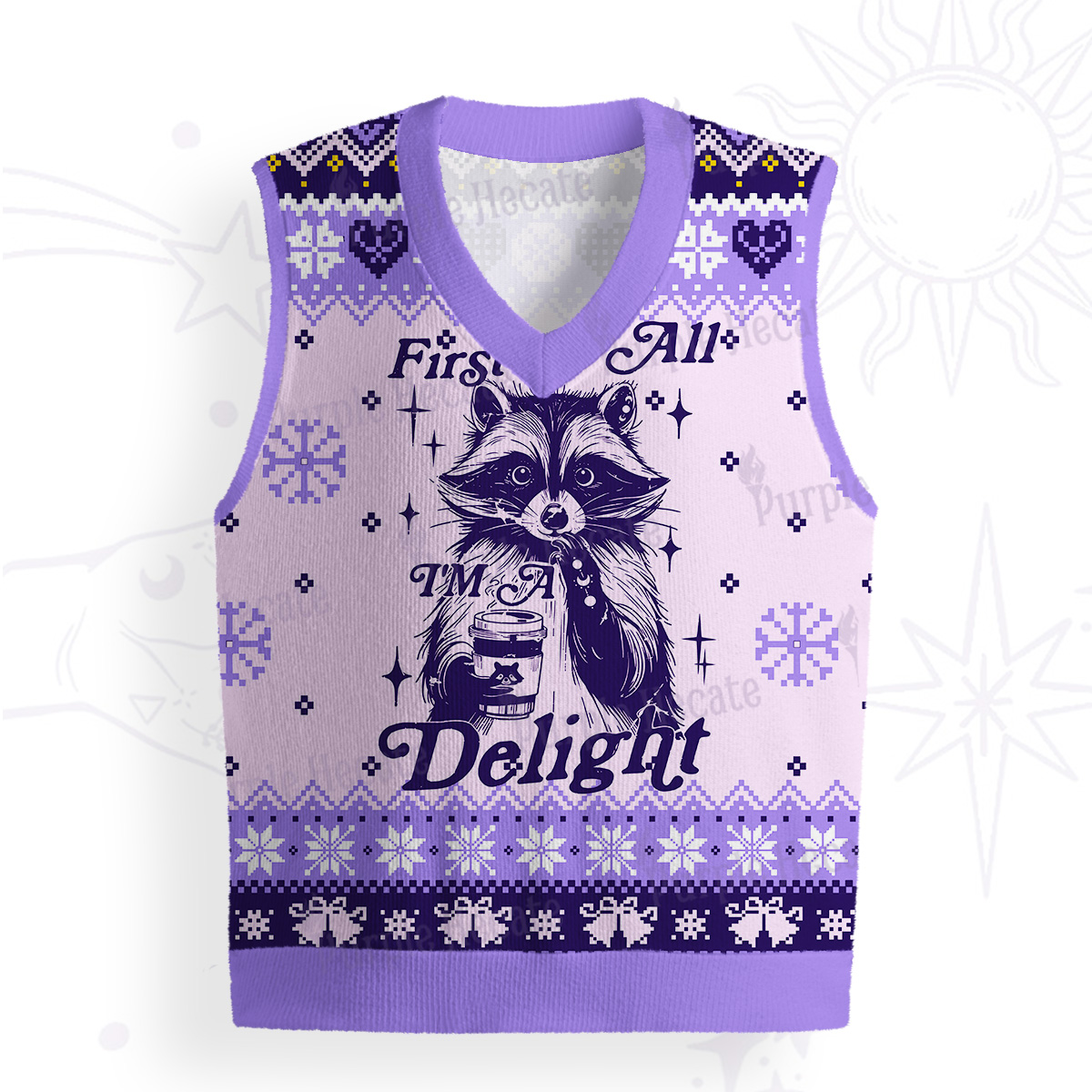 Purplehecate First Of All I'm A Delightful Funny Raccoon Ugly Sweater Vest