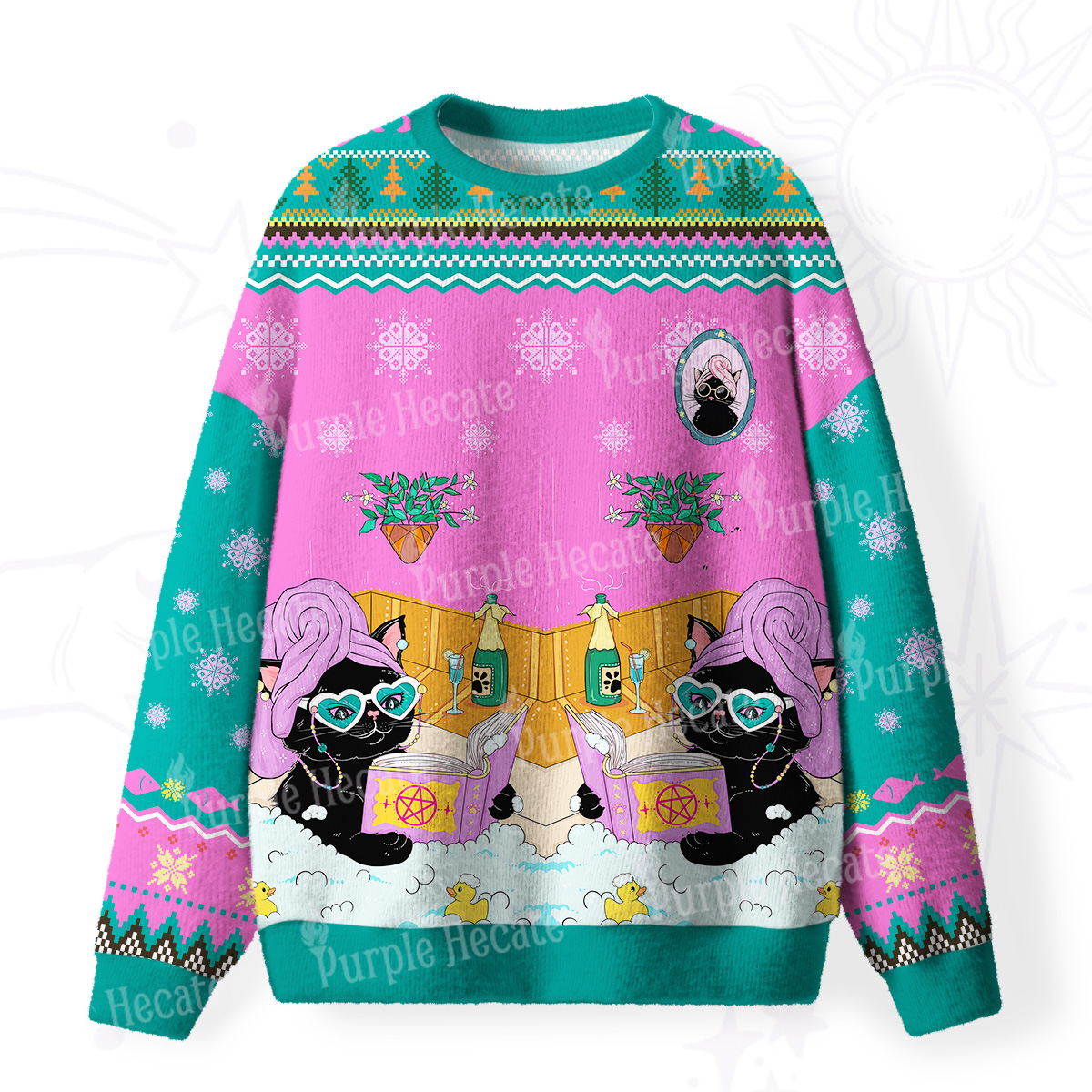 Purplehecate The Reader Cat Tarot Fuzzy Ugly Christmas Sweatshirt