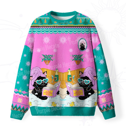 Purplehecate The Reader Cat Tarot Fuzzy Ugly Christmas Sweatshirt