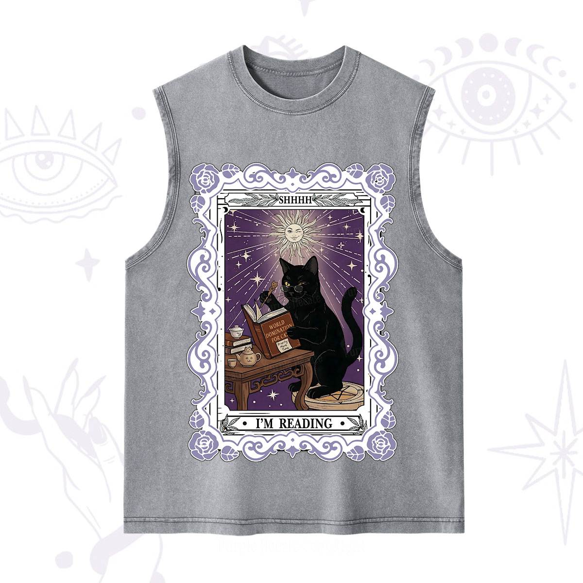 Purplehecate The Reading Cat Tarot Washed Tank