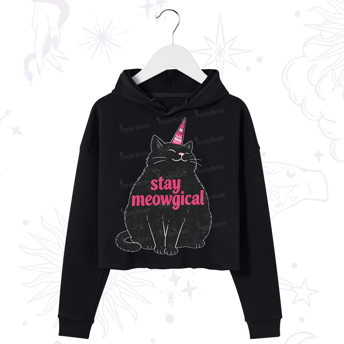 Purplehecate Stay Meowgical Crop Hoodie