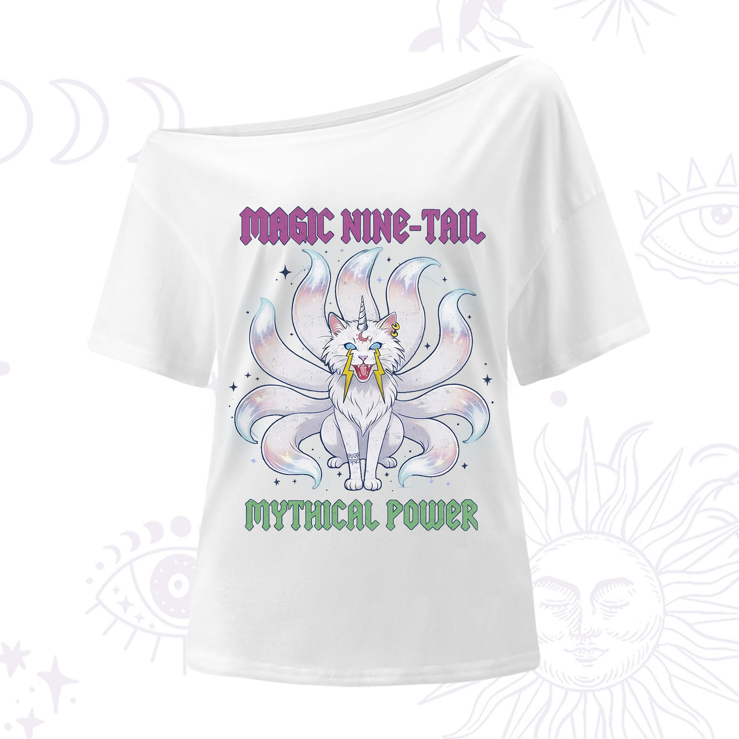 Purplehecate Magic Nine Tail Cat One Shoulder T-Shirt