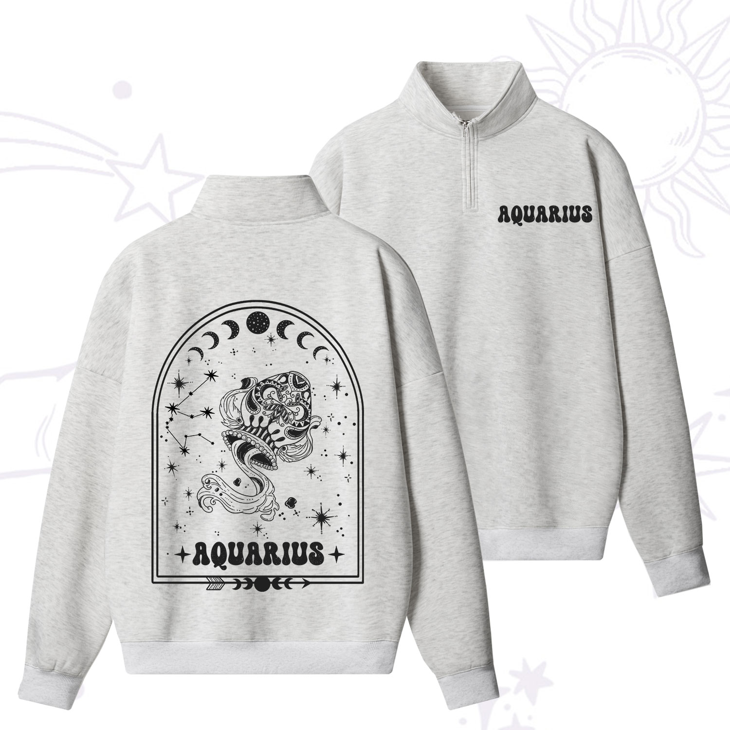Purplehecate Zodiac Aquarius Under the Stars Zip Fleece Sweatshirt