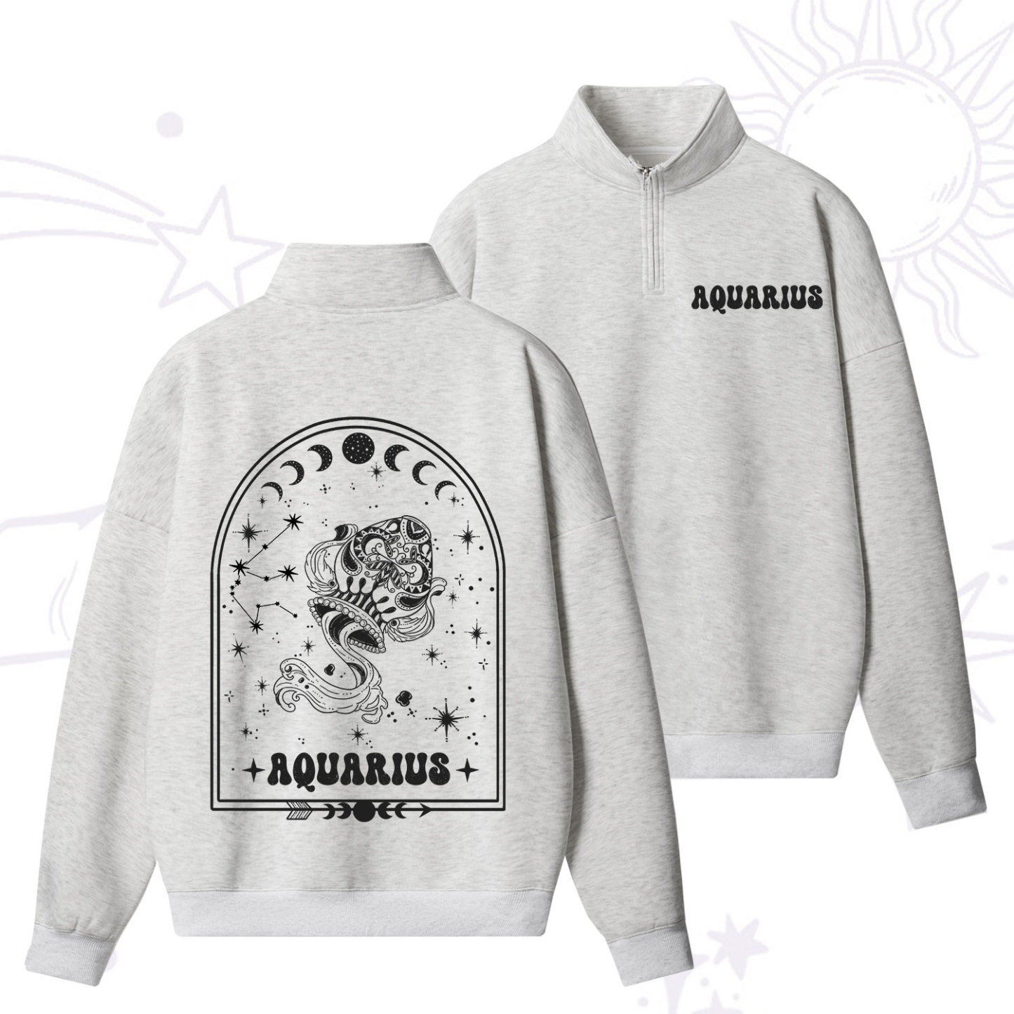 Purplehecate Zodiac Aquarius Under the Stars Zip Fleece Sweatshirt