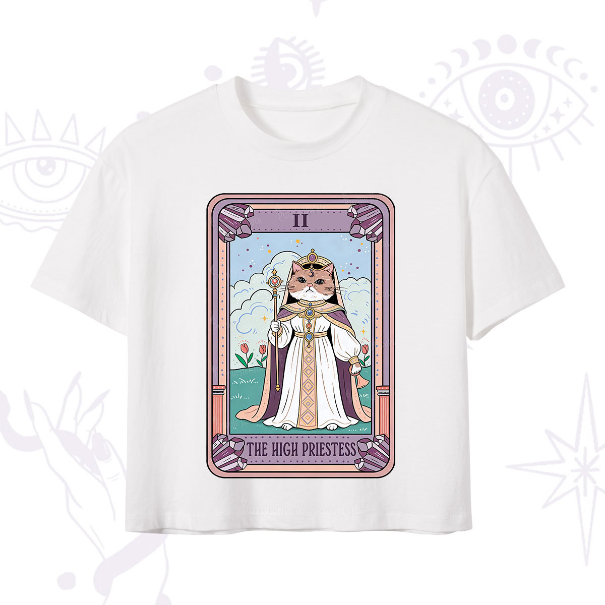 Purplehecate The High Priestess Cat Tarot Crop T-Shirt