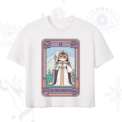 Purplehecate The High Priestess Cat Tarot Crop T-Shirt