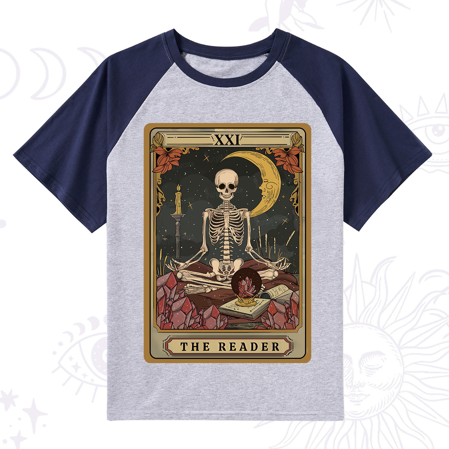 Purplehecate The Reader Tarot Raglan Short Sleeve T‑Shirt