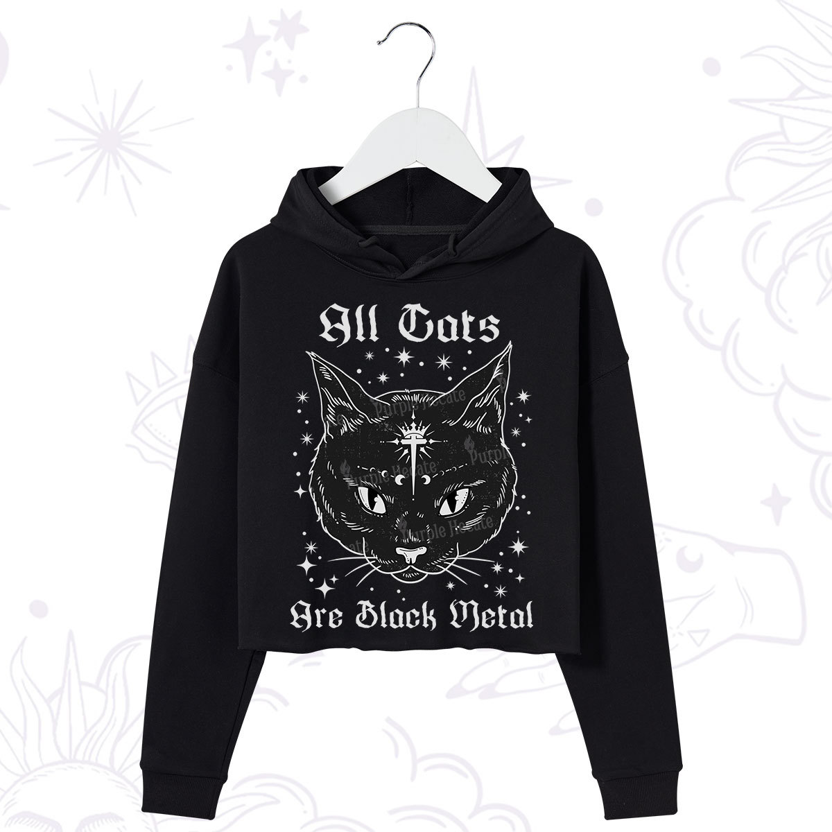 Purplehecate All Cats Are Black Metal Crop Hoodie
