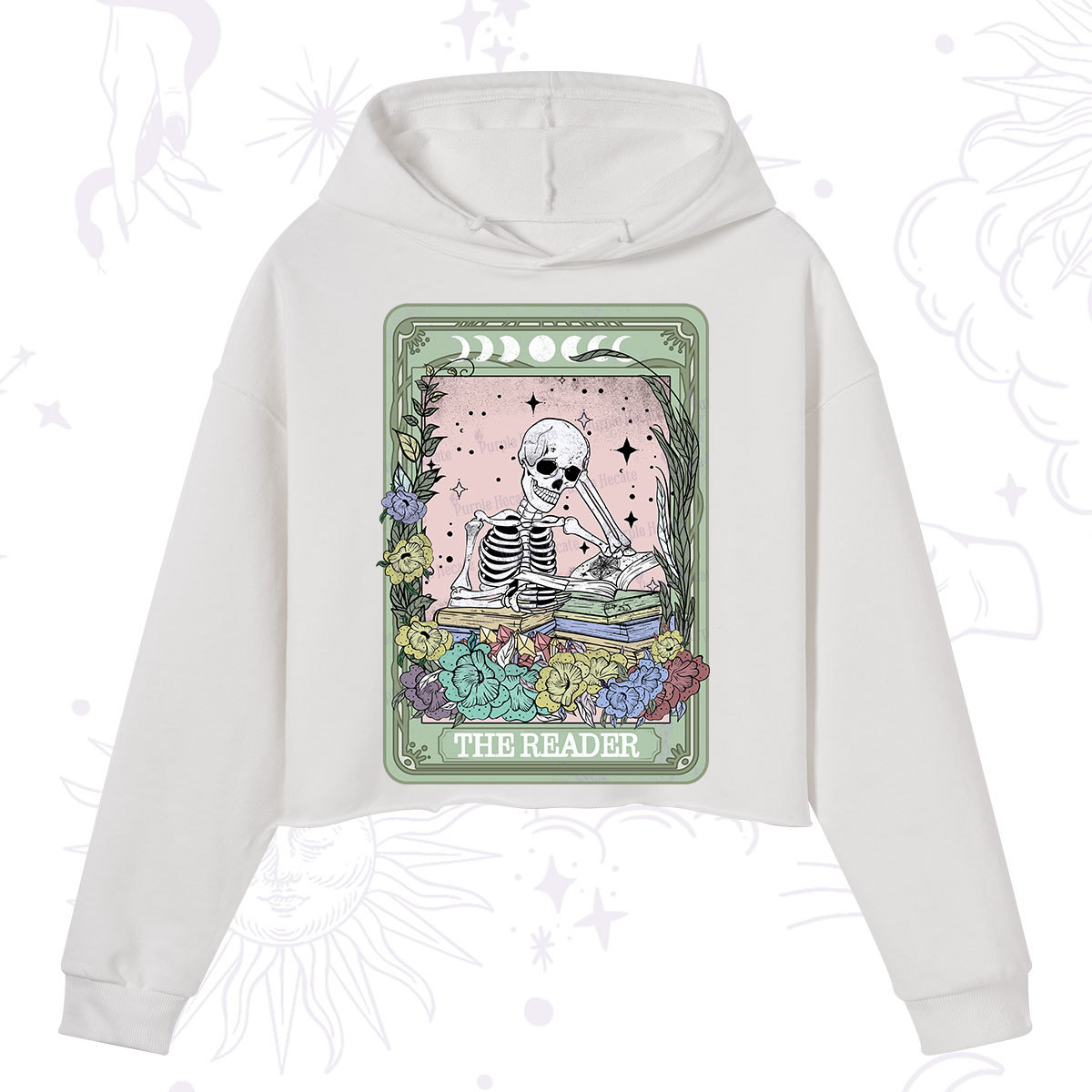Purplehecate The Reader Bookworm Tarot Skeleton Crop Hoodie