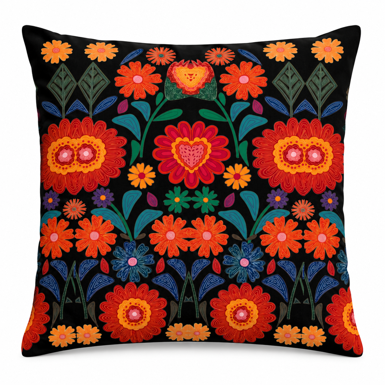 Purplehecate Retro Bloom Folk Floral Pillow