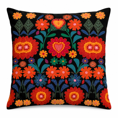 Purplehecate Retro Bloom Folk Floral Pillow