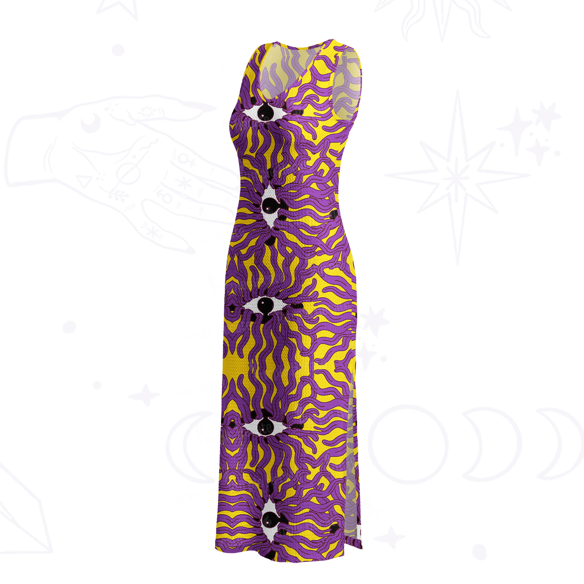 Purplehecate Psychedelic Wave Eyes Crochet Knit Maxi Dress