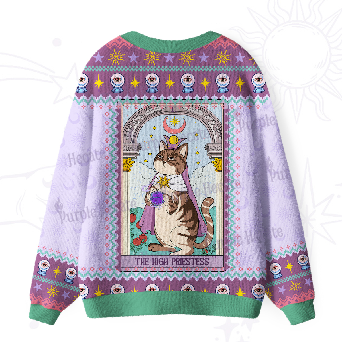 Purplehecate The High Priestess Cat Tarot Ugly Cardigan Sweaters