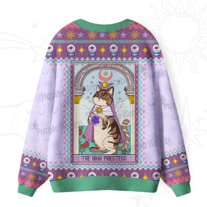 Purplehecate The High Priestess Cat Tarot Ugly Cardigan Sweaters